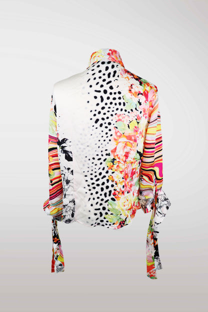 Just Cavalli Silk Multi-Print Button Up Blouse