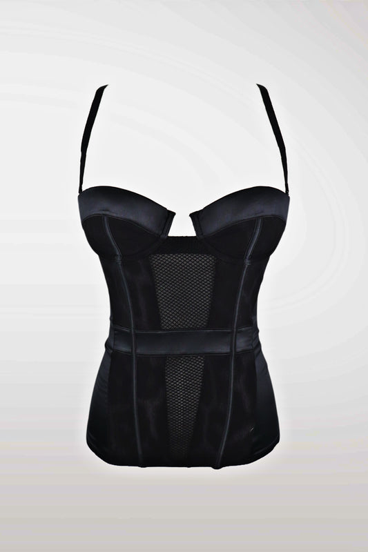 Just Cavalli 2000s Leopard Print Black Satin Corset