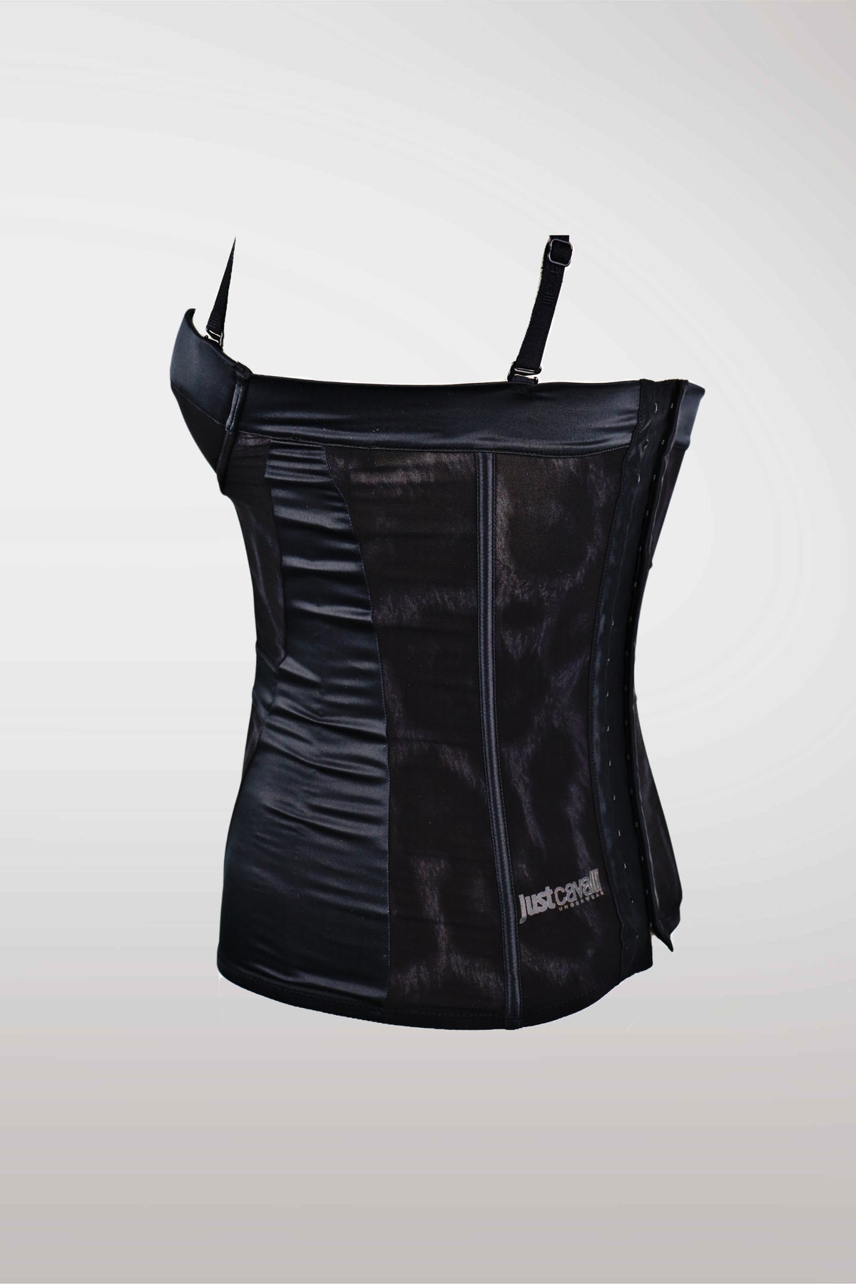 Just Cavalli 2000s Leopard Print Black Satin Corset