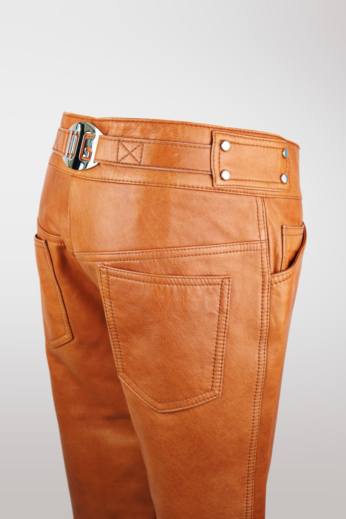 Dolce & Gabbana Tan Leather Buckle Detail Pants