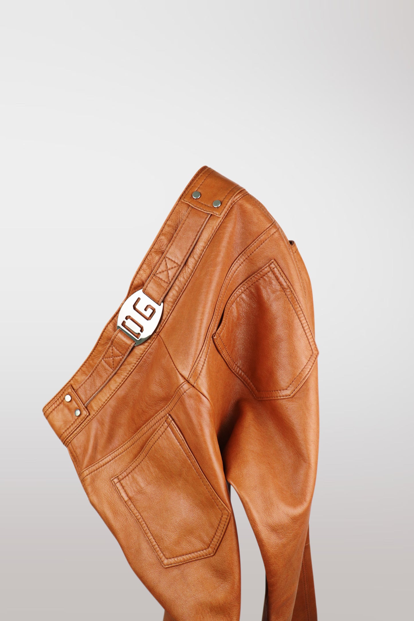 Dolce & Gabbana Tan Leather Buckle Detail Pants