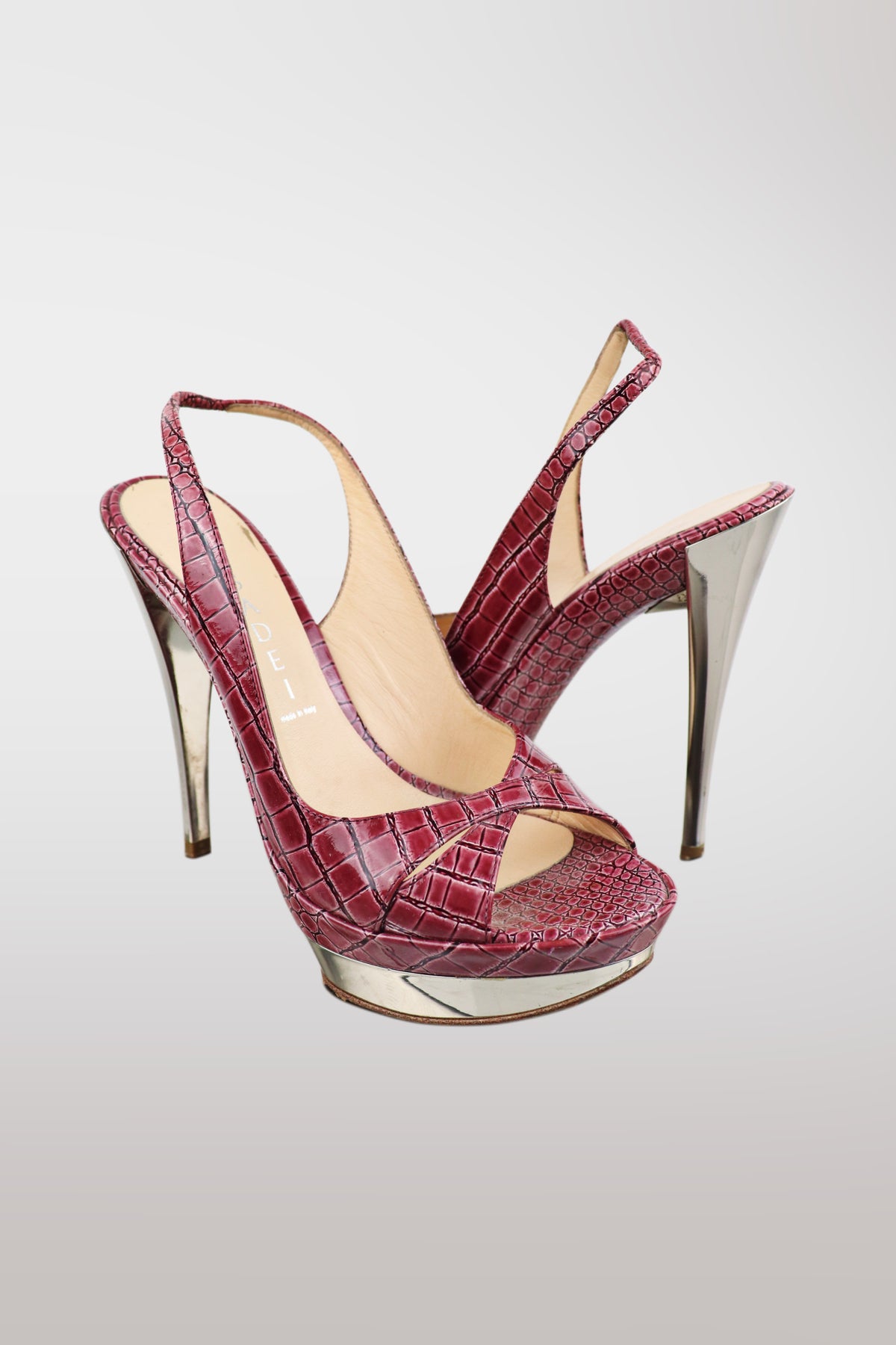 Casadei Magenta Leather Croc-Embossed Stiletto