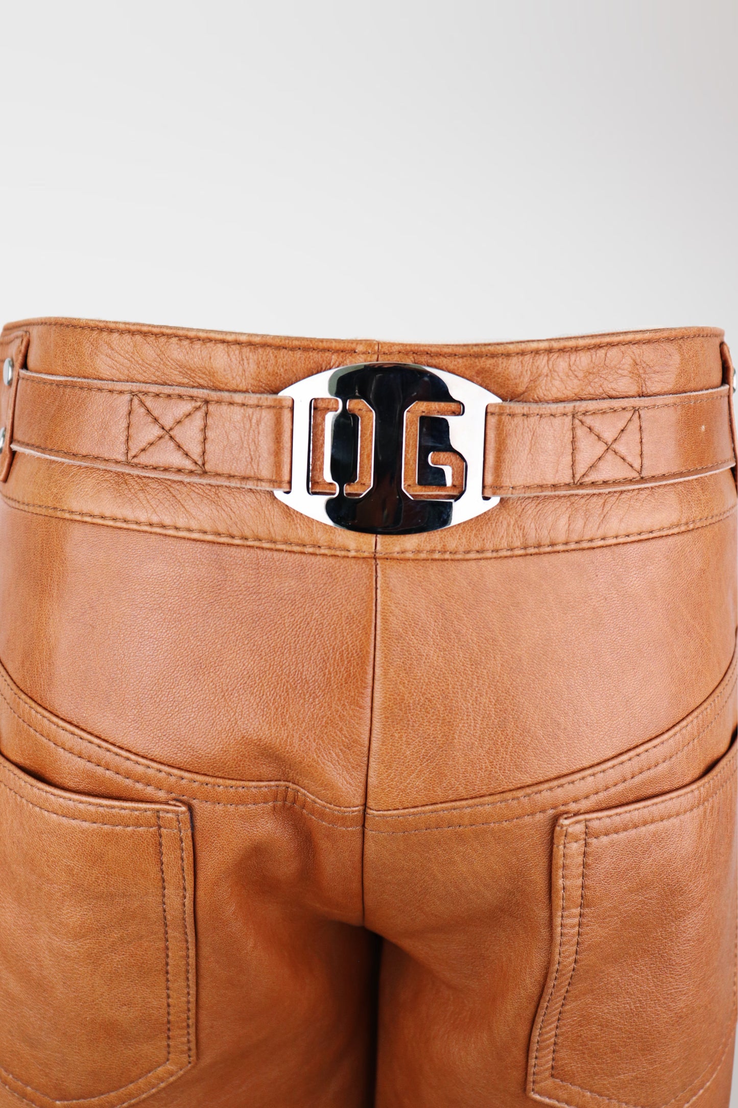 Dolce & Gabbana Tan Leather Buckle Detail Pants