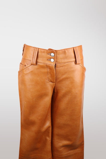 Dolce & Gabbana Tan Leather Buckle Detail Pants