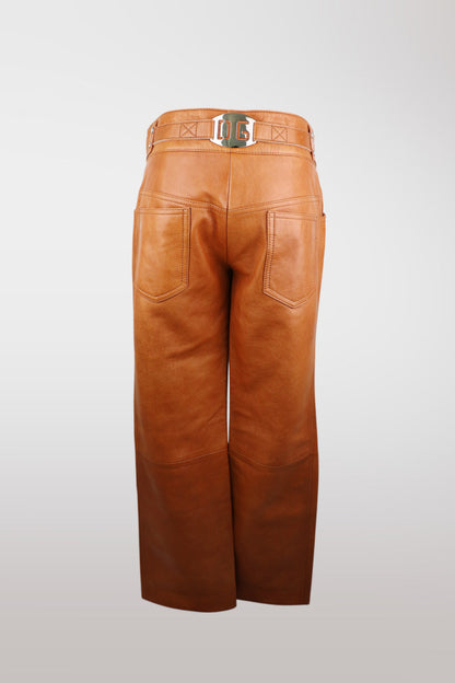 Dolce & Gabbana Tan Leather Buckle Detail Pants