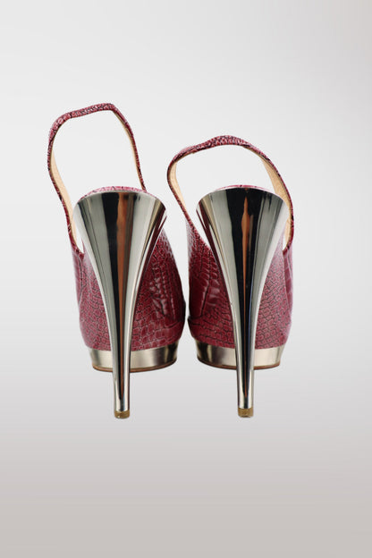 Casadei Magenta Leather Croc-Embossed Stiletto