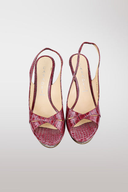 Casadei Magenta Leather Croc-Embossed Stiletto