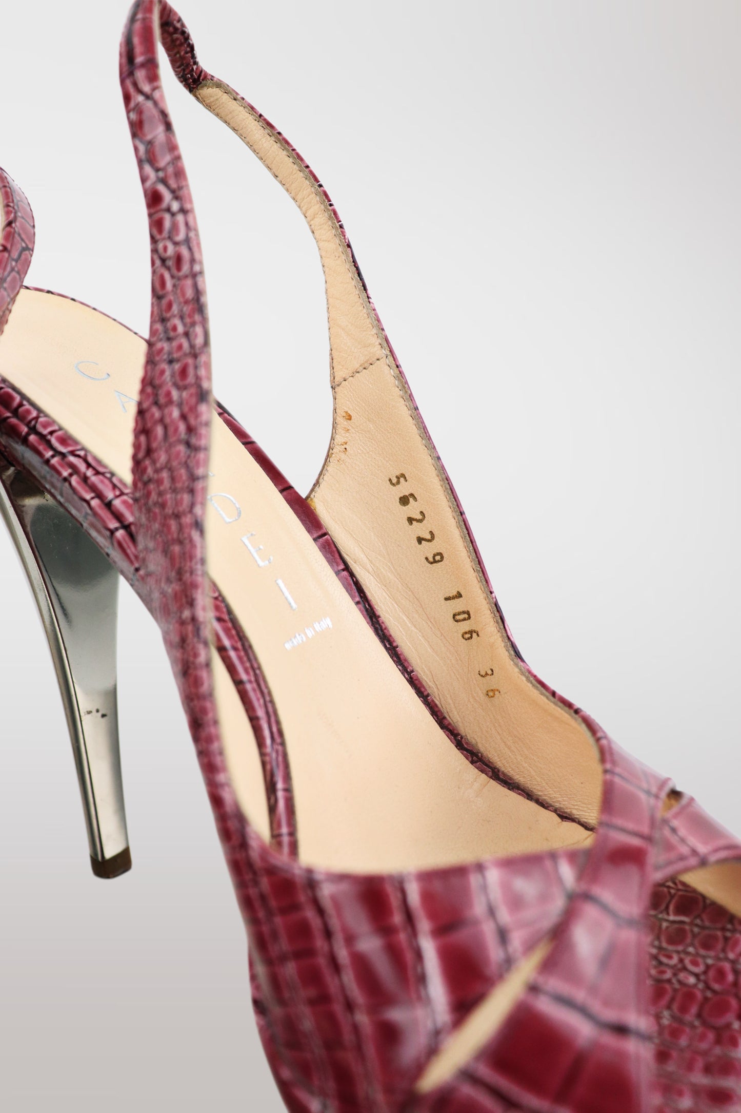 Casadei Magenta Leather Croc-Embossed Stiletto