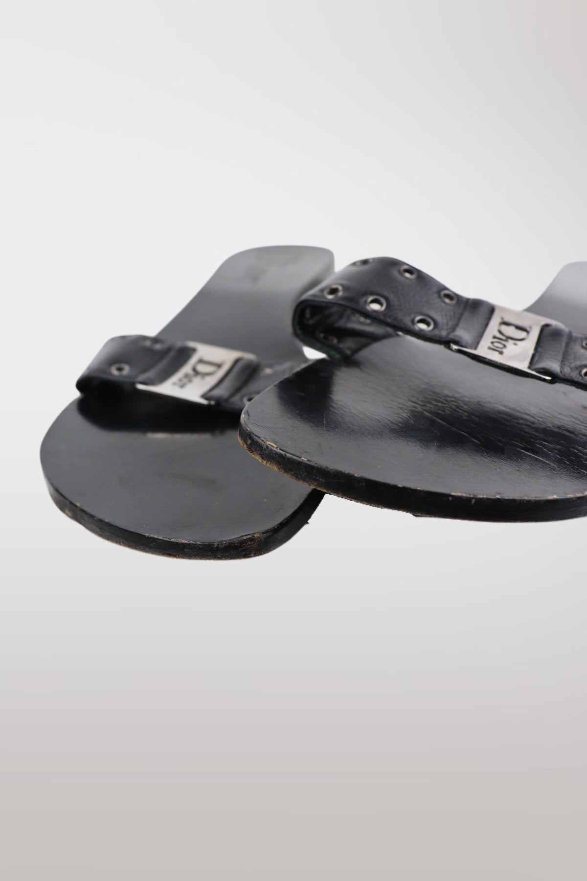 Christian Dior "Street Chic" Plaque Leather Flat Sandals