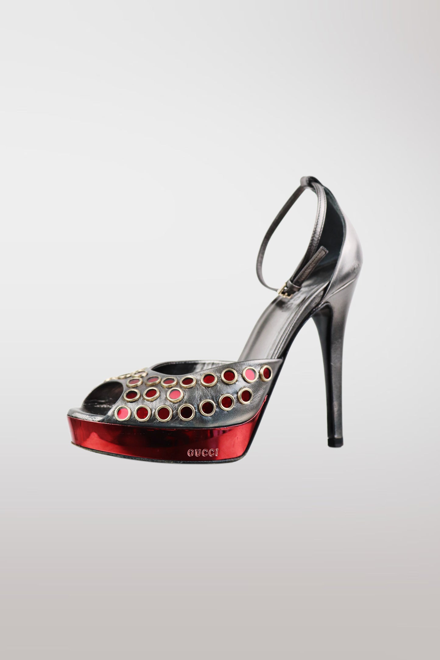 Gucci Red Jeweled Studded Platform Stilettos