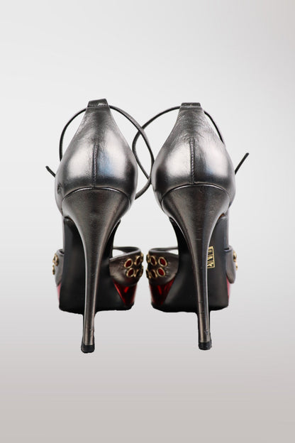 Gucci Red Jeweled Studded Platform Stilettos