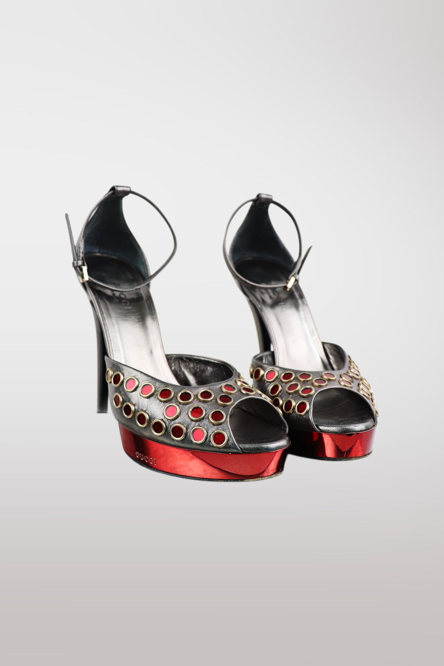 Gucci Red Jeweled Studded Platform Stilettos