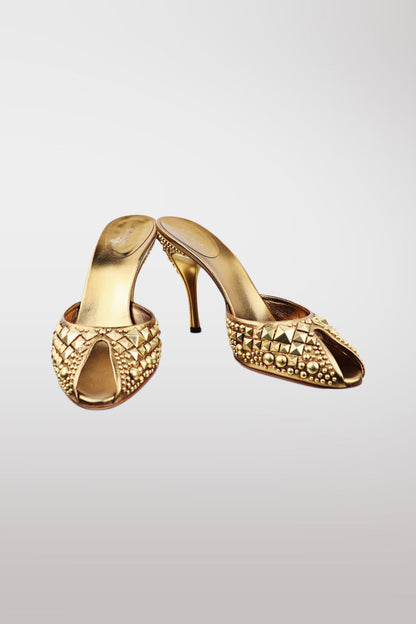 Tom Ford for Gucci S/S 2004 "Farewell Collection" Metallic Gold Studded Heels