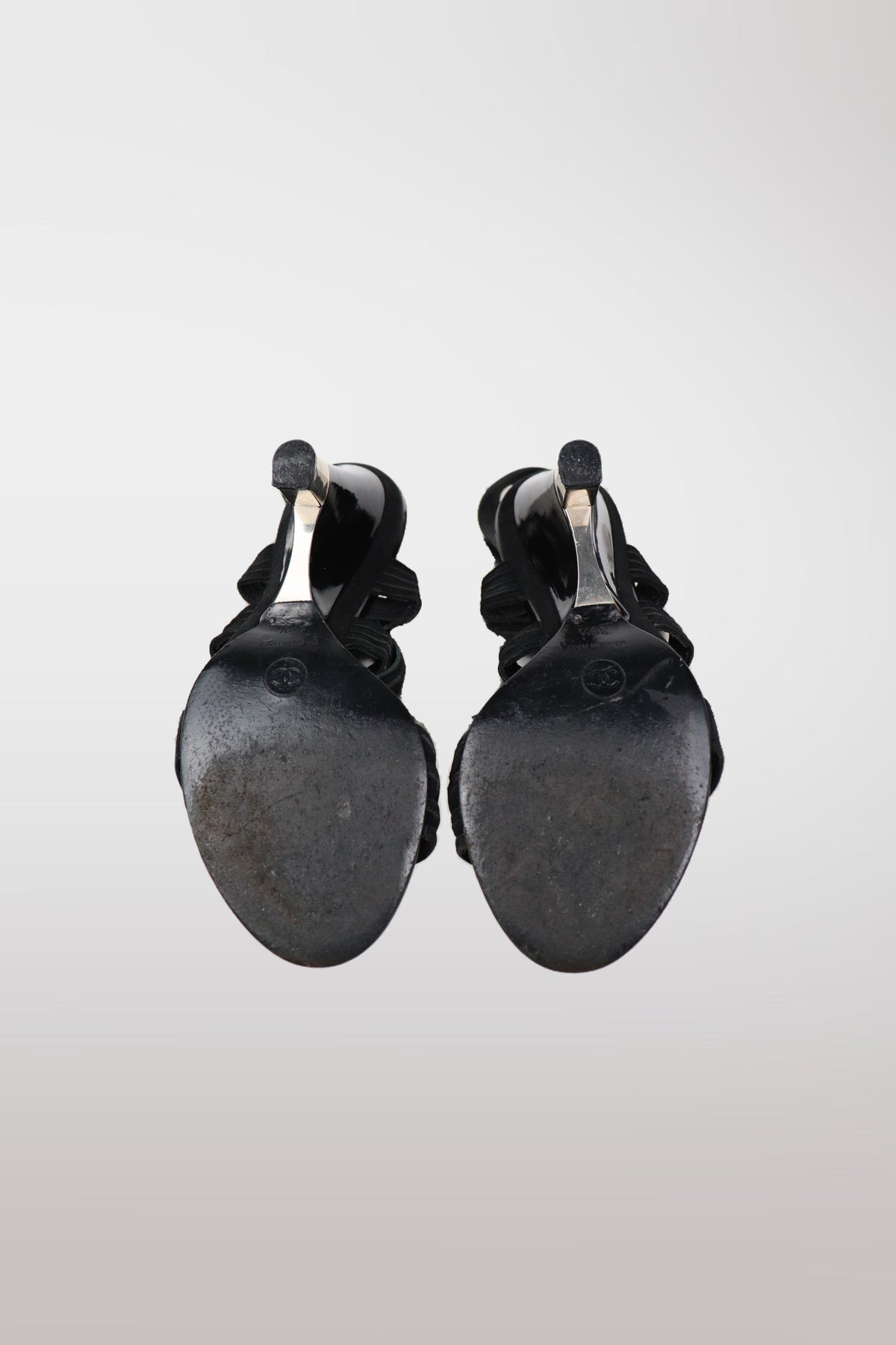 Chanel Black Leather Strappy Wedge