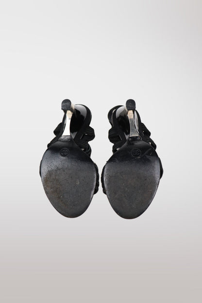 Chanel Black Leather Strappy Wedge