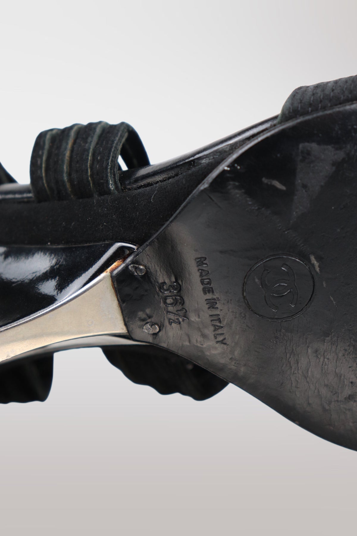 Chanel Black Leather Strappy Wedge