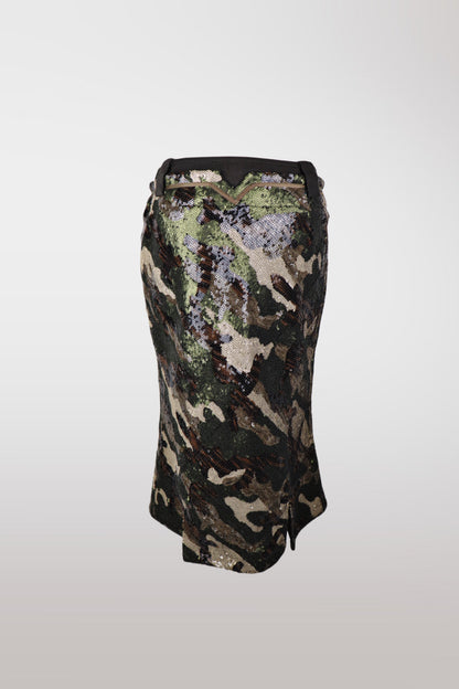 Camo Sequin Mermaid Midi Skirt