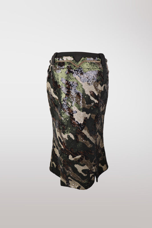 Camo Sequin Mermaid Midi Skirt