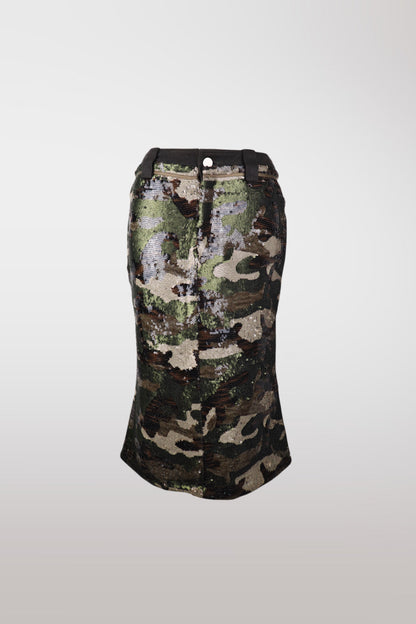 Camo Sequin Mermaid Midi Skirt