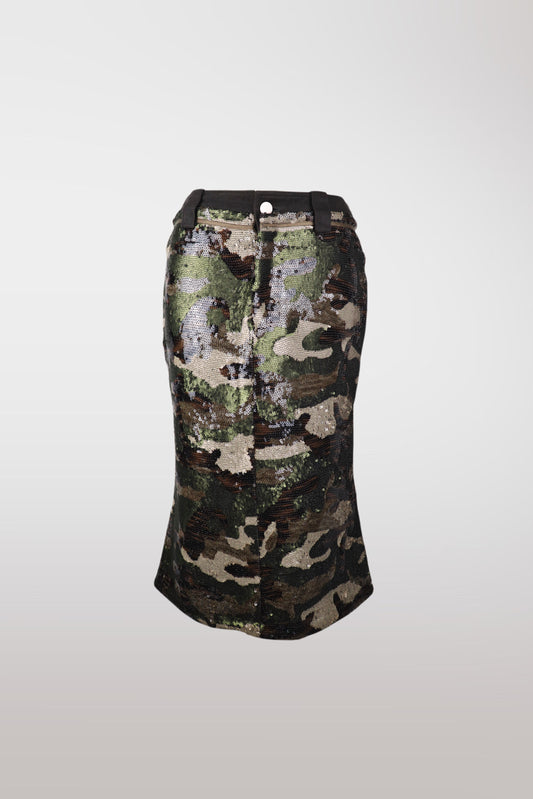 Camo Sequin Mermaid Midi Skirt