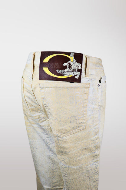 Just Cavalli Tan & Silver Python Metallic Print Jeans