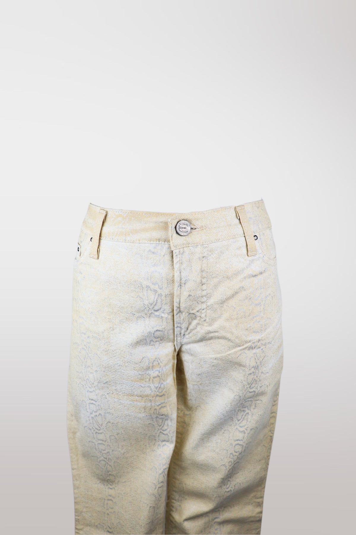 Just Cavalli Tan & Silver Python Metallic Print Jeans