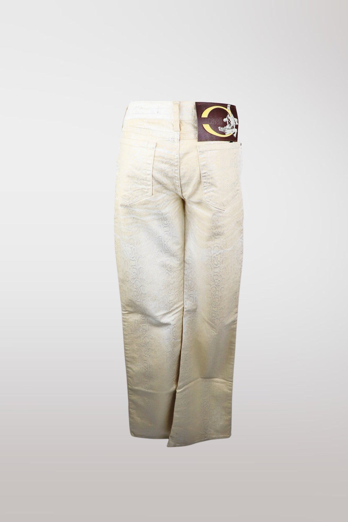 Just Cavalli Tan & Silver Python Metallic Print Jeans