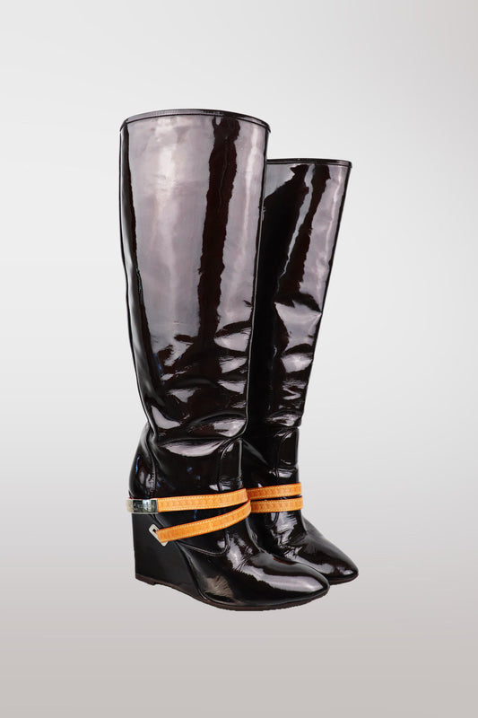 Louis Vuitton 2007 Dark Burgundy Vernis Leather Wedge Boots