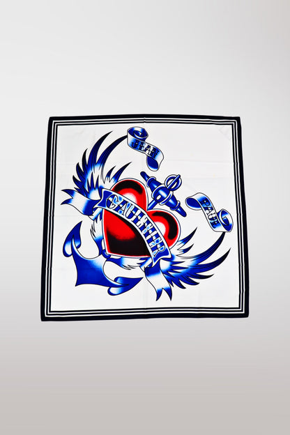 Jean Paul Gaultier 2015 Heart & Anchor Tattoo Scarf (White)