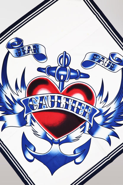 Jean Paul Gaultier 2015 Heart & Anchor Tattoo Scarf (White)