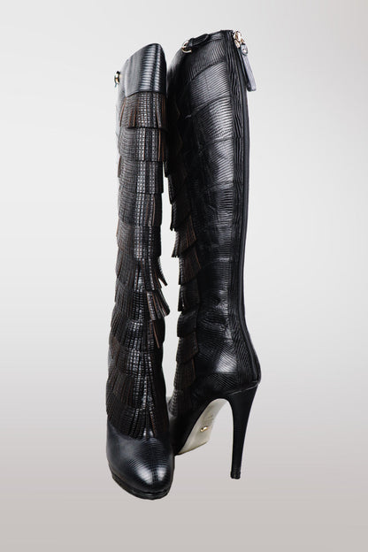Sergio Rossi F/W 2010 Lizard Leather Fringe Boots