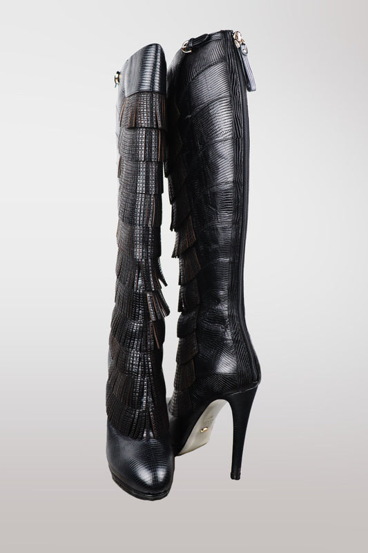 Sergio Rossi F/W 2010 Lizard Leather Fringe Boots