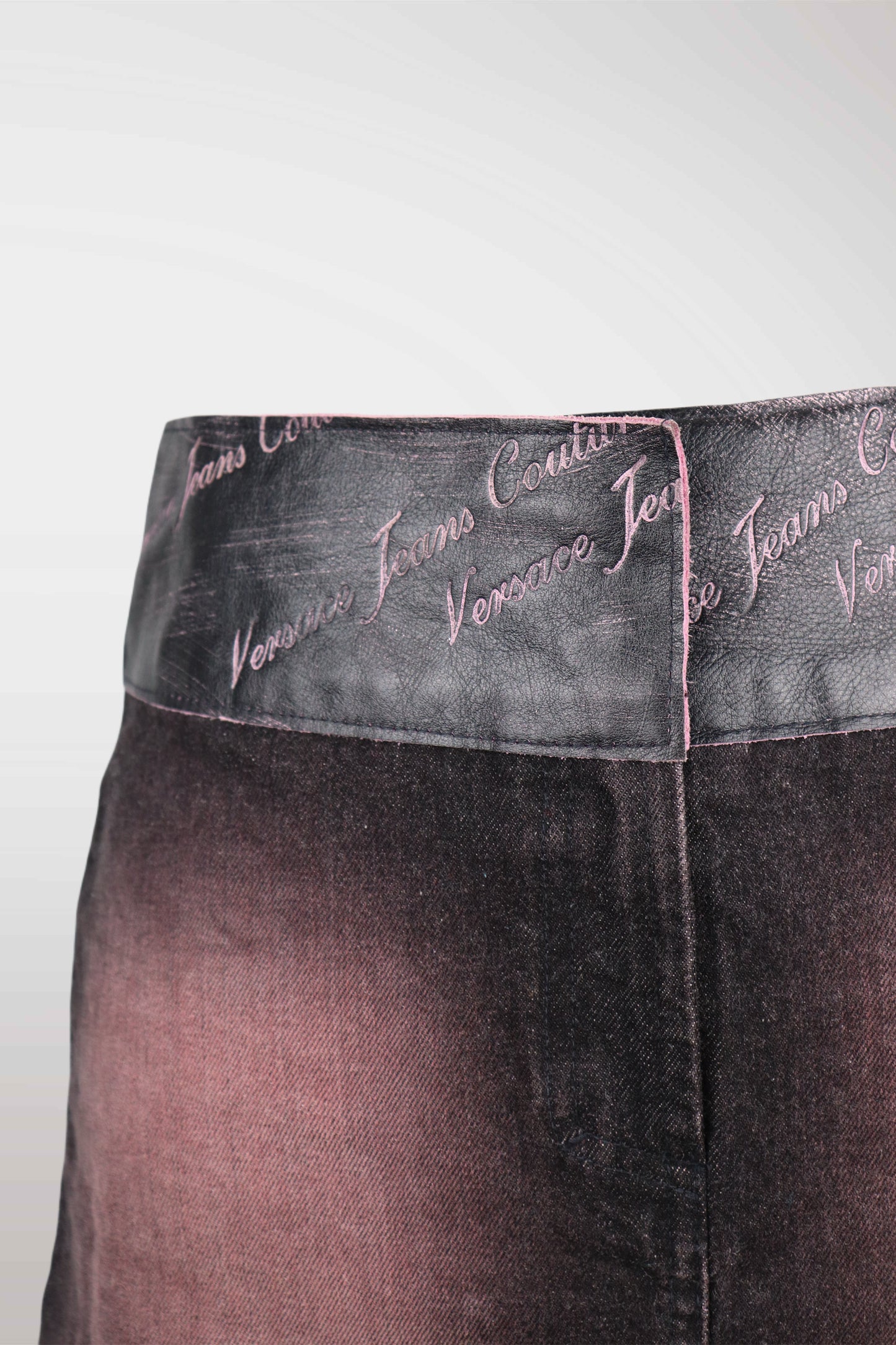 90s Versace Jeans Couture Pink Stone Wash Denim Skirt
