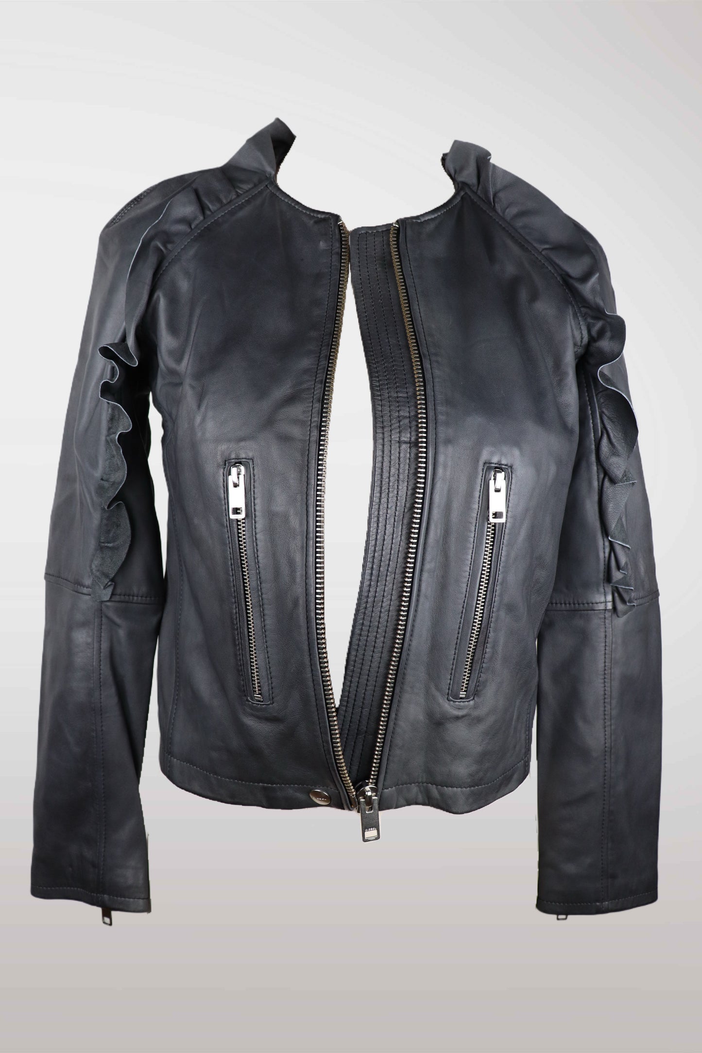 Diesel Lambskin Ruffle Moto Jacket