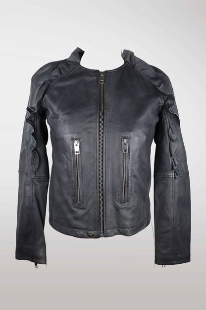 Diesel Lambskin Ruffle Moto Jacket