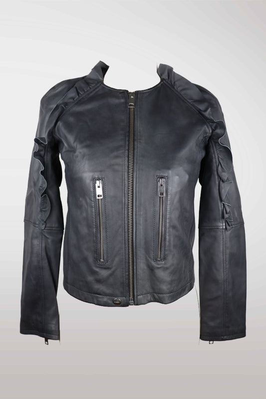 Diesel Lambskin Ruffle Moto Jacket