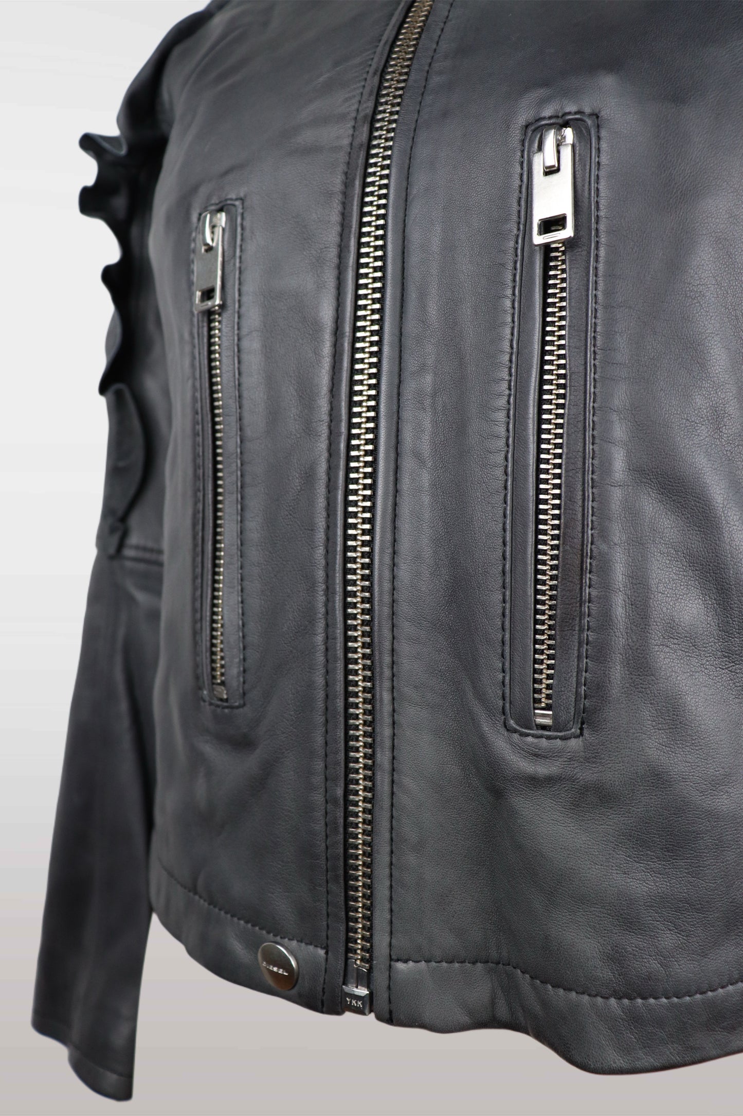 Diesel Lambskin Ruffle Moto Jacket