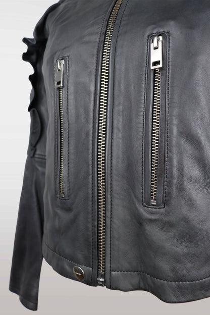 Diesel Lambskin Ruffle Moto Jacket