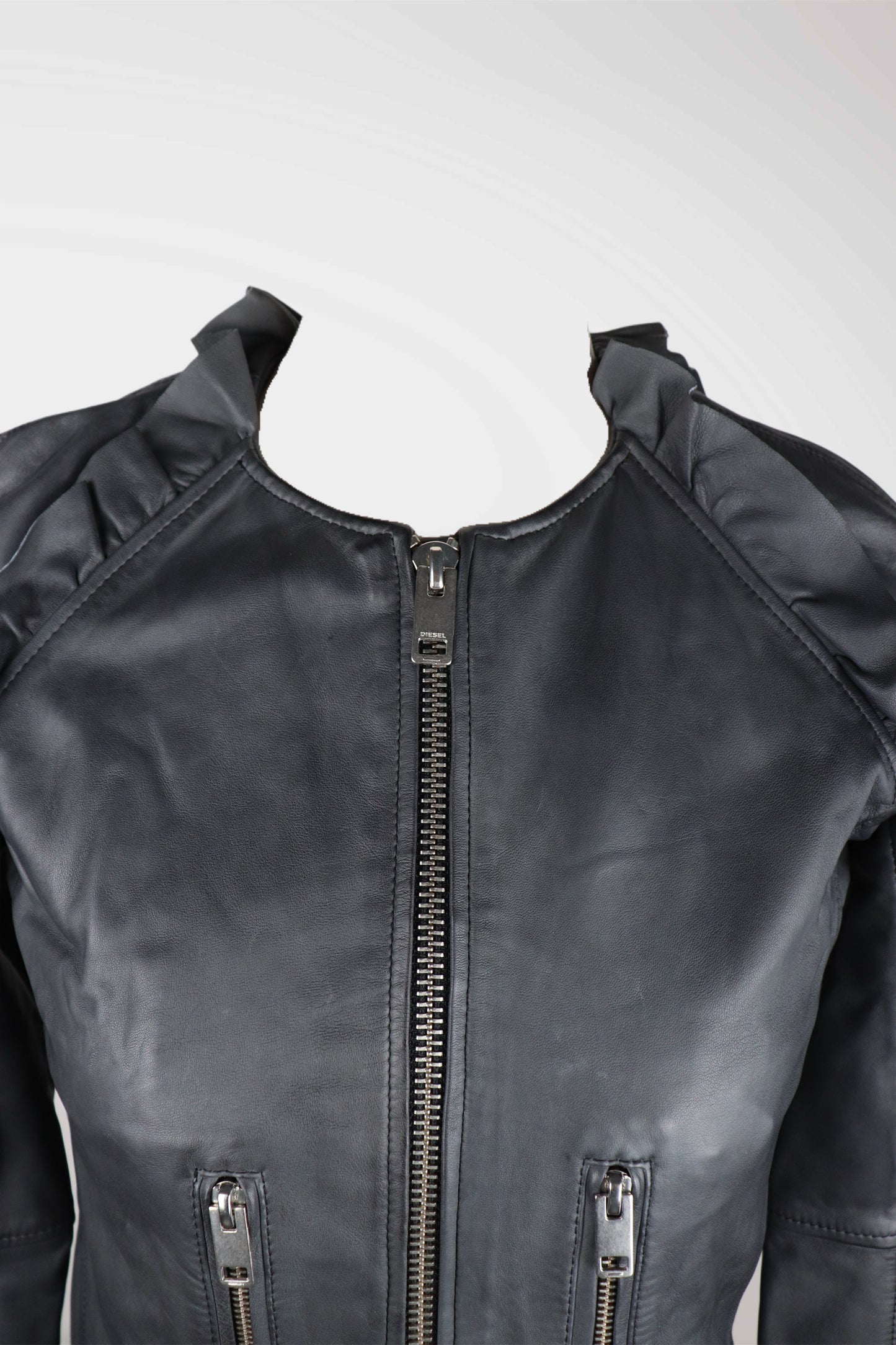 Diesel Lambskin Ruffle Moto Jacket