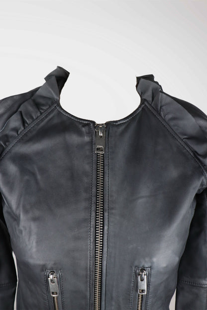 Diesel Lambskin Ruffle Moto Jacket