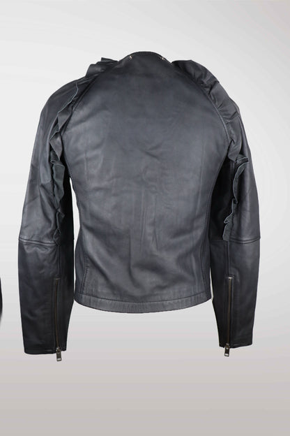 Diesel Lambskin Ruffle Moto Jacket