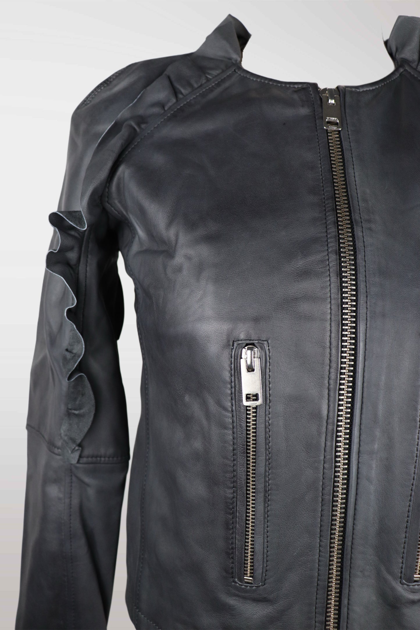 Diesel Lambskin Ruffle Moto Jacket