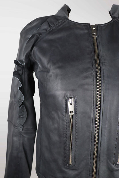 Diesel Lambskin Ruffle Moto Jacket