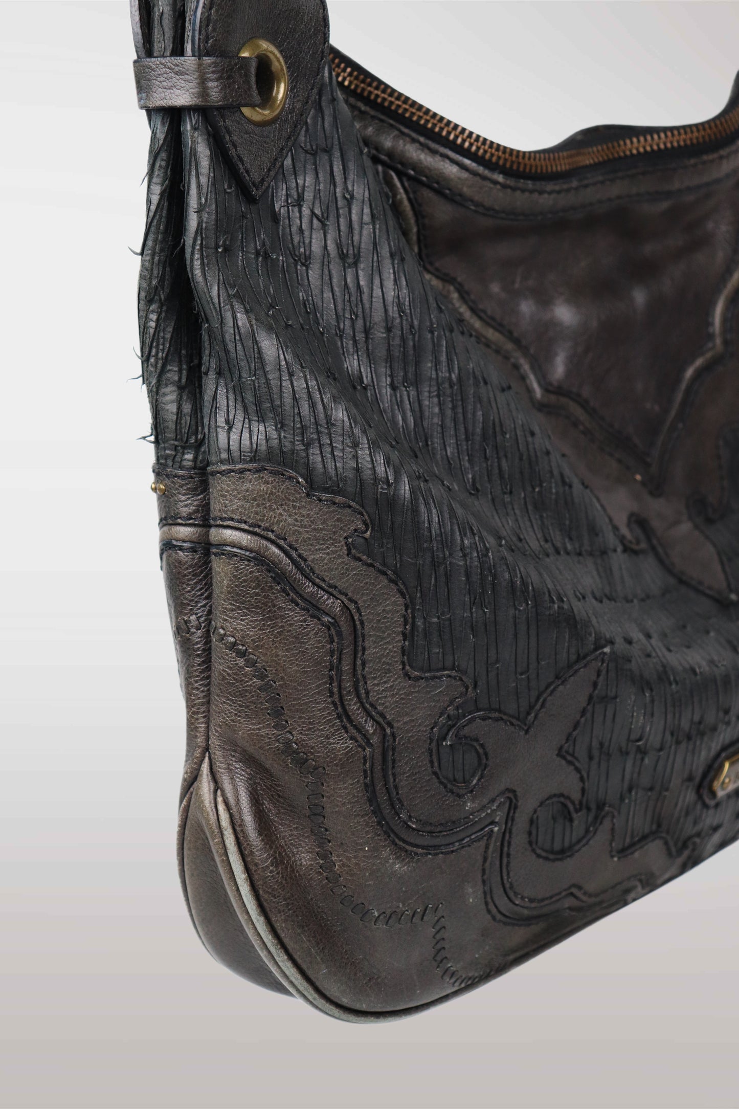 Isabella Fiore Leather Boho Apliqué Shoulder Bag