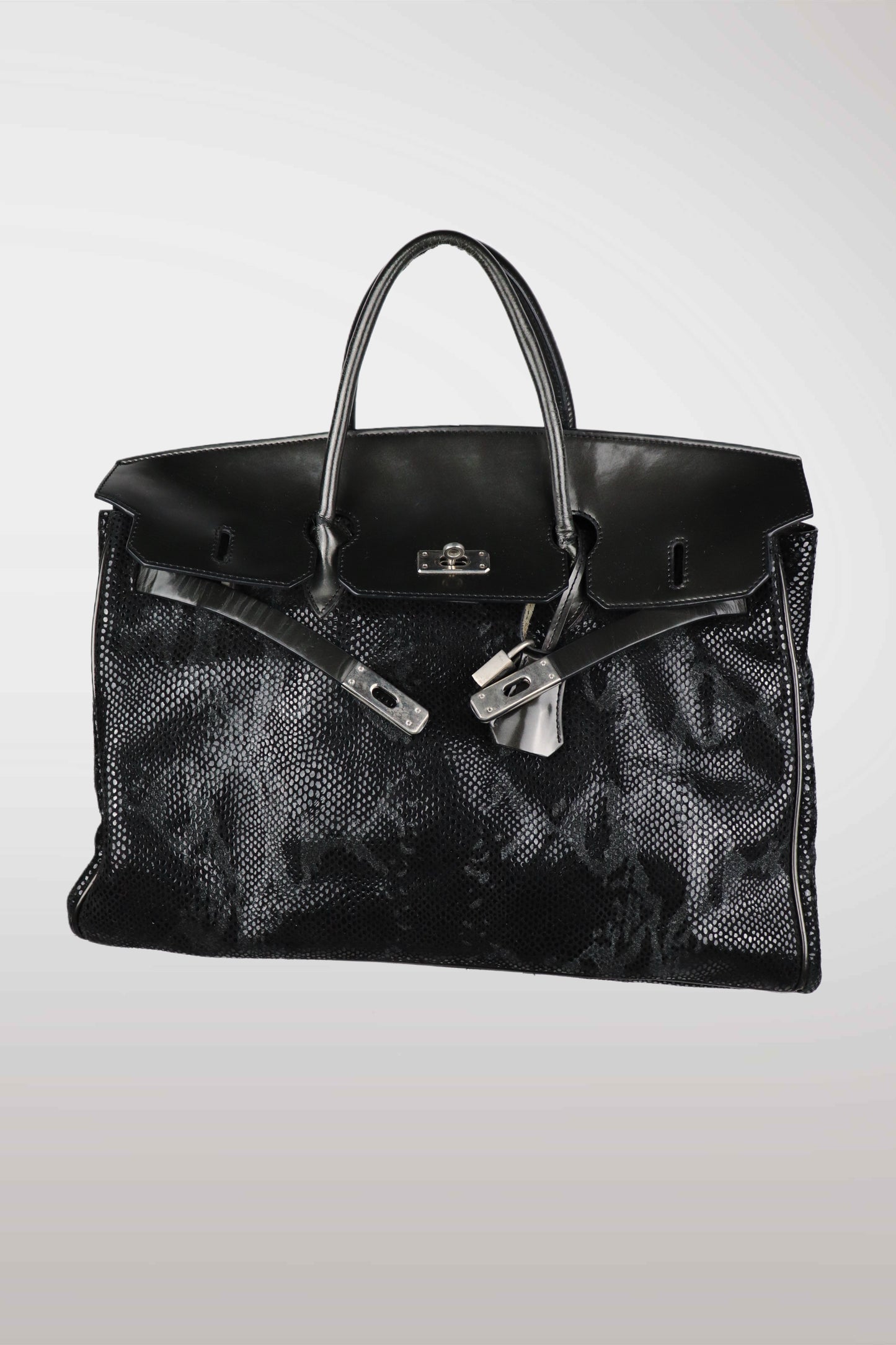 Black Python Detail 'Firkin' Bag
