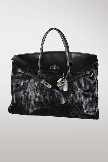 Black Python Detail 'Firkin' Bag