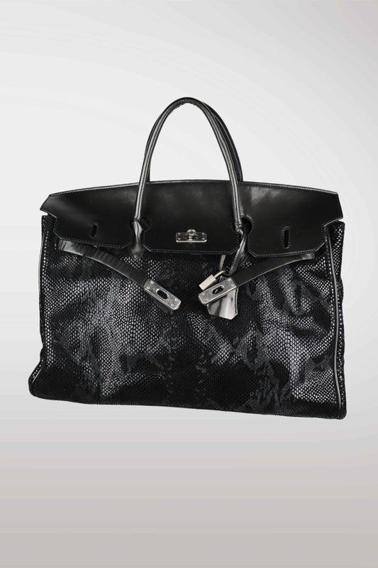 Black Python Detail 'Firkin' Bag