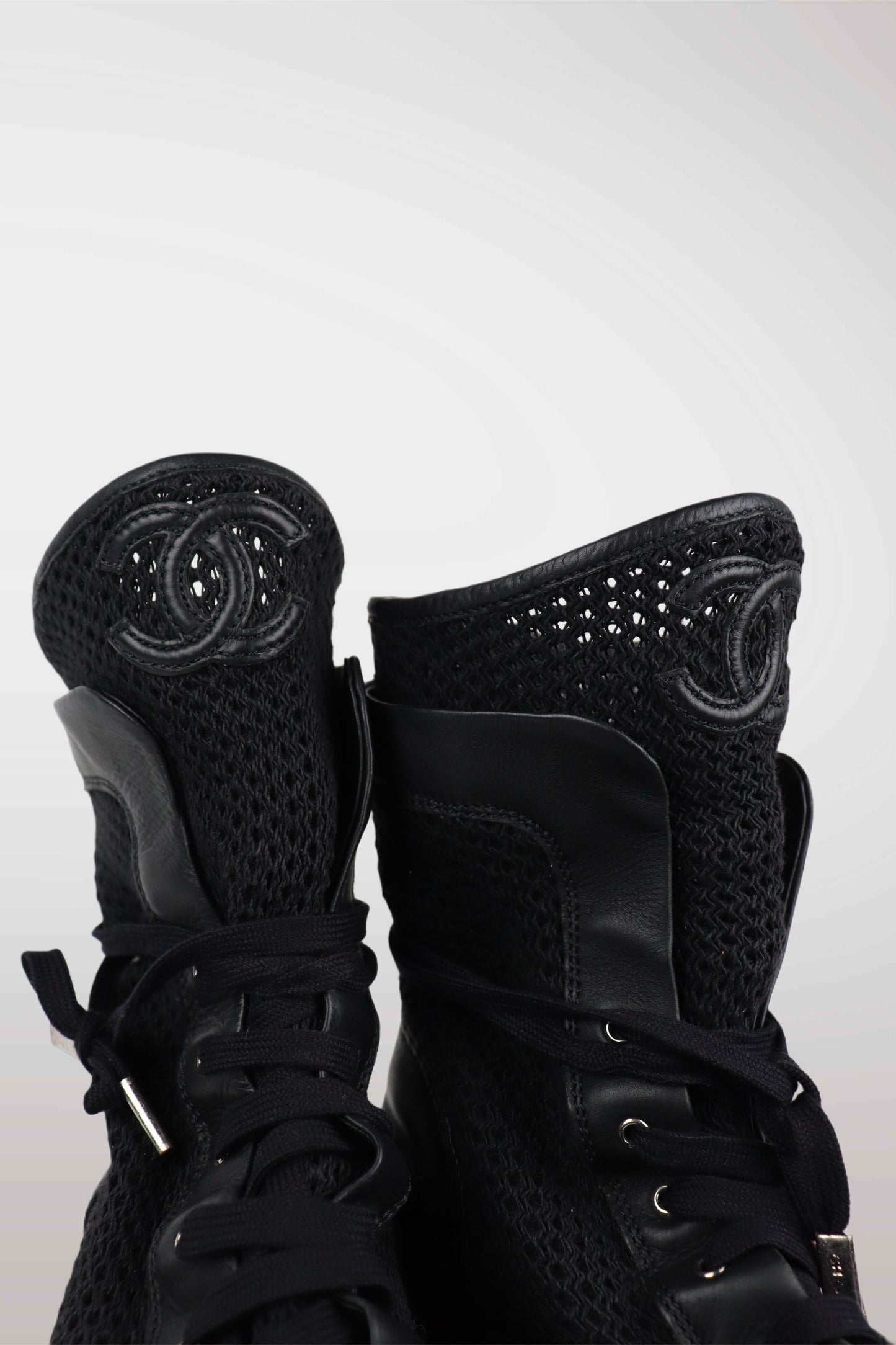 90s Chanel Black High-Top Sneakers | 36