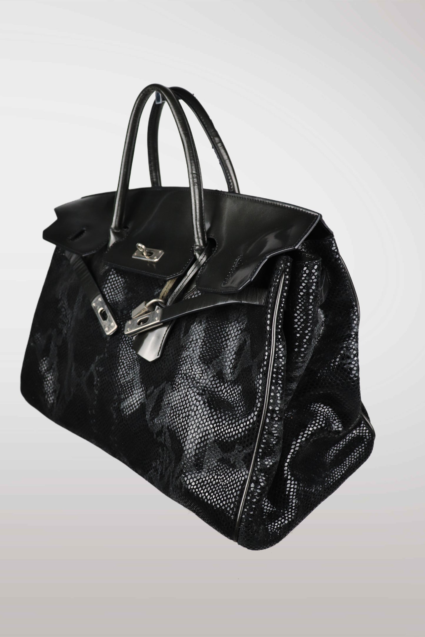 Black Python Detail 'Firkin' Bag