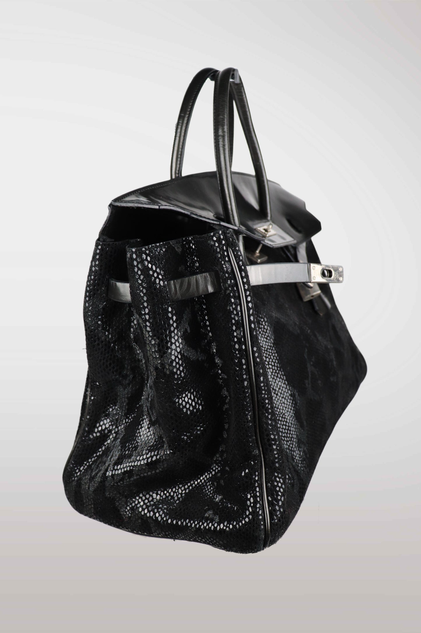 Black Python Detail 'Firkin' Bag
